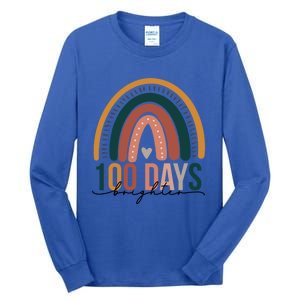 100 Days Brighter Rainbow Teacher 100th Day Of School Retro Gift Tall Long Sleeve T-Shirt