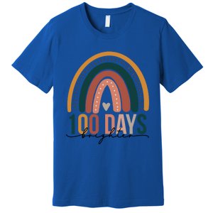 100 Days Brighter Rainbow Teacher 100th Day Of School Retro Gift Premium T-Shirt