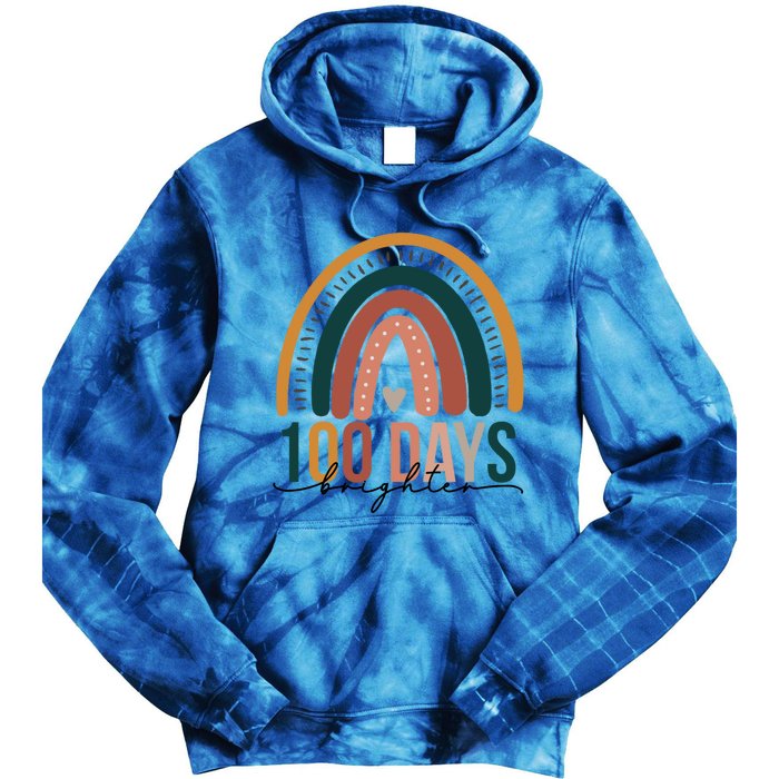 100 Days Brighter Rainbow Teacher 100th Day Of School Retro Gift Tie Dye Hoodie