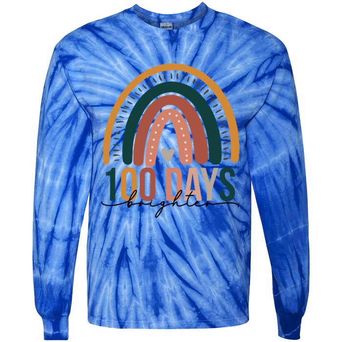 100 Days Brighter Rainbow Teacher 100th Day Of School Retro Gift Tie-Dye Long Sleeve Shirt