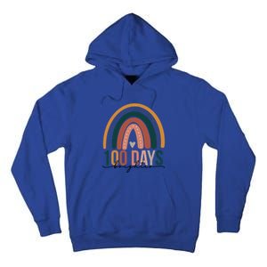 100 Days Brighter Rainbow Teacher 100th Day Of School Retro Gift Tall Hoodie