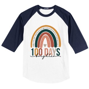 100 Days Brighter Rainbow Teacher 100th Day Of School Retro Gift Baseball Sleeve Shirt