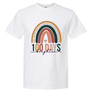 100 Days Brighter Rainbow Teacher 100th Day Of School Retro Gift Garment-Dyed Heavyweight T-Shirt