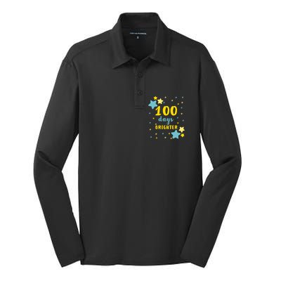 100 Days Brighter Cute Gift Silk Touch Performance Long Sleeve Polo