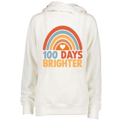 100 Days Brighter Teacher 100th Day Of School Rainbow Gift Womens Funnel Neck Pullover Hood