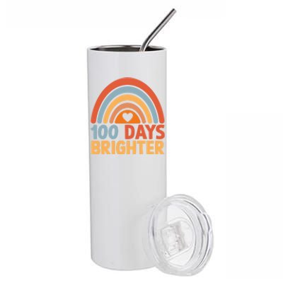 100 Days Brighter Teacher 100th Day Of School Rainbow Gift Stainless Steel Tumbler