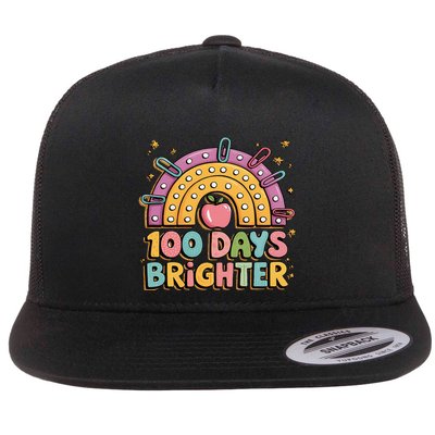 100 Days Brighter Colorful Sunset Apple And Clips Design Flat Bill Trucker Hat