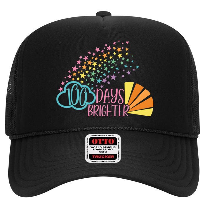 100 Days Brighter 100 Day Of School Celebration High Crown Mesh Back Trucker Hat