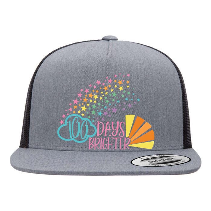 100 Days Brighter 100 Day Of School Celebration Flat Bill Trucker Hat