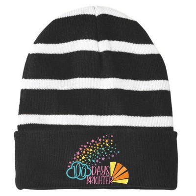 100 Days Brighter 100 Day Of School Celebration Striped Beanie with Solid Band