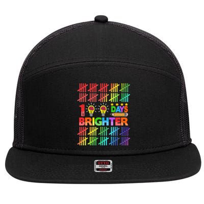 100 Days Brighter Teacher Happy 100th Day Of School Gift 7 Panel Mesh Trucker Snapback Hat