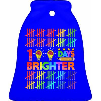 100 Days Brighter Teacher Happy 100th Day Of School Gift Ceramic Bell Ornament