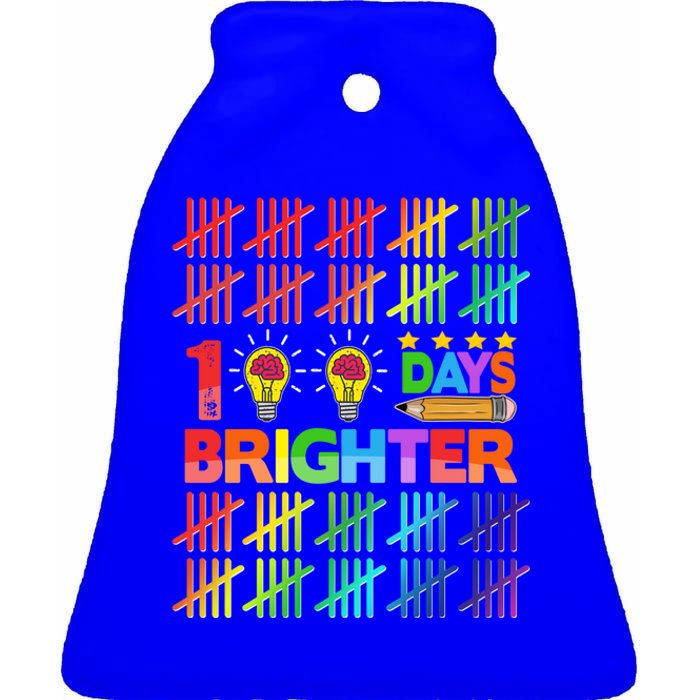 100 Days Brighter Teacher Happy 100th Day Of School Gift Ceramic Bell Ornament