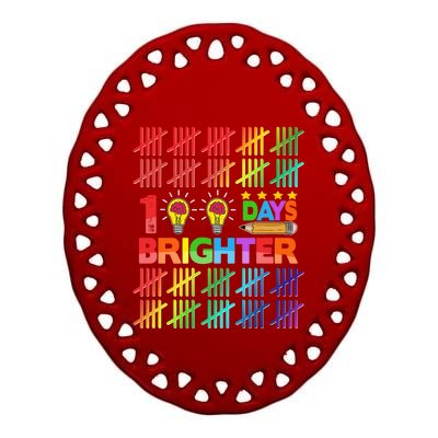 100 Days Brighter Teacher Happy 100th Day Of School Gift Ceramic Oval Ornament