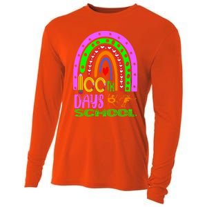 100 Days Brighter Teacher Student 100 Days Of School Rainbow Cool Gift Cooling Performance Long Sleeve Crew