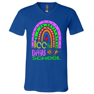 100 Days Brighter Teacher Student 100 Days Of School Rainbow Cool Gift V-Neck T-Shirt