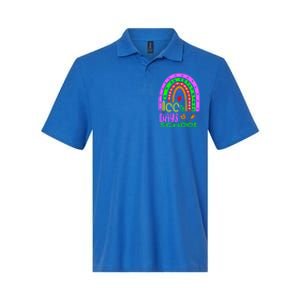 100 Days Brighter Teacher Student 100 Days Of School Rainbow Cool Gift Softstyle Adult Sport Polo