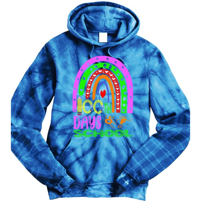 100 Days Brighter Teacher Student 100 Days Of School Rainbow Cool Gift Tie Dye Hoodie