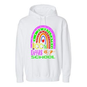 100 Days Brighter Teacher Student 100 Days Of School Rainbow Cool Gift Garment-Dyed Fleece Hoodie