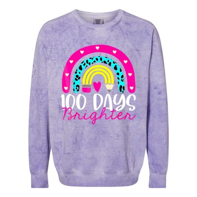 100 Days Brighter Teacher Student 100 Days Of School Rainbow Cute Gift Colorblast Crewneck Sweatshirt