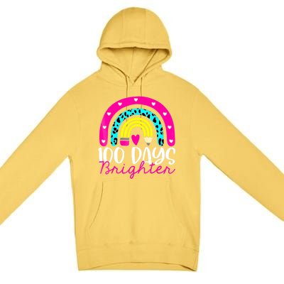 100 Days Brighter Teacher Student 100 Days Of School Rainbow Cute Gift Premium Pullover Hoodie