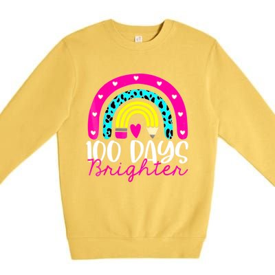 100 Days Brighter Teacher Student 100 Days Of School Rainbow Cute Gift Premium Crewneck Sweatshirt