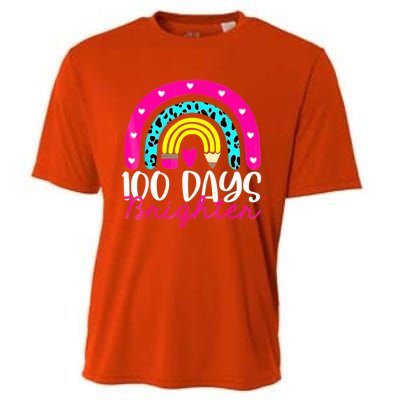 100 Days Brighter Teacher Student 100 Days Of School Rainbow Cute Gift Cooling Performance Crew T-Shirt