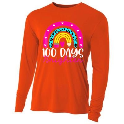 100 Days Brighter Teacher Student 100 Days Of School Rainbow Cute Gift Cooling Performance Long Sleeve Crew