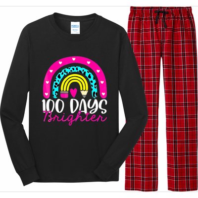 100 Days Brighter Teacher Student 100 Days Of School Rainbow Cute Gift Long Sleeve Pajama Set