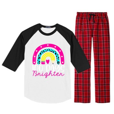 100 Days Brighter Teacher Student 100 Days Of School Rainbow Cute Gift Raglan Sleeve Pajama Set