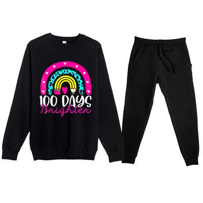 100 Days Brighter Teacher Student 100 Days Of School Rainbow Cute Gift Premium Crewneck Sweatsuit Set