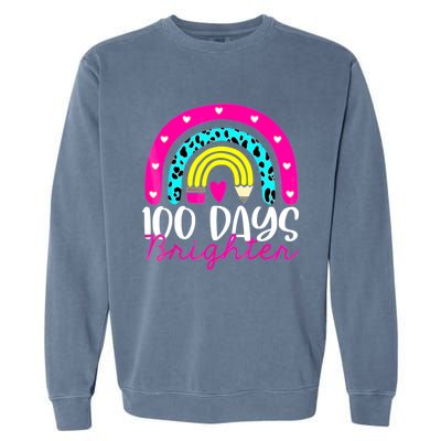 100 Days Brighter Teacher Student 100 Days Of School Rainbow Cute Gift Garment-Dyed Sweatshirt