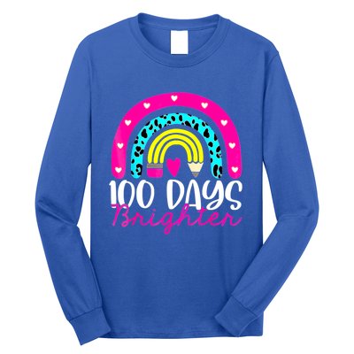 100 Days Brighter Teacher Student 100 Days Of School Rainbow Cute Gift Long Sleeve Shirt