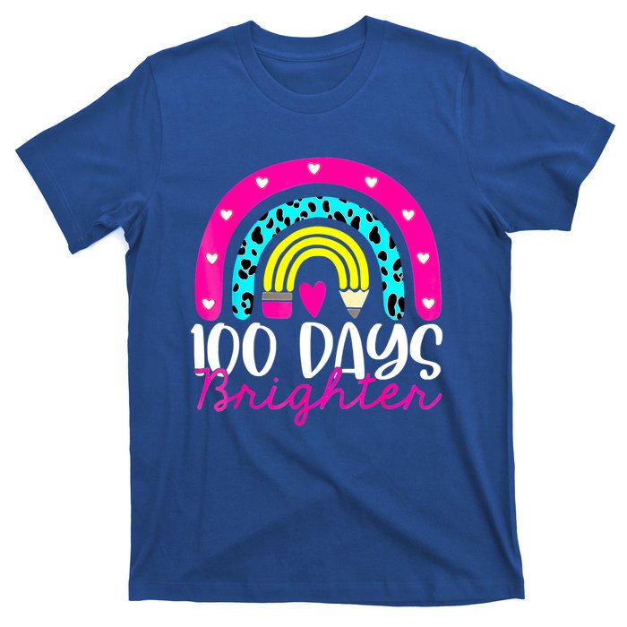 100 Days Brighter Teacher Student 100 Days Of School Rainbow Cute Gift T-Shirt