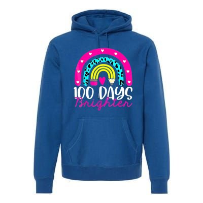 100 Days Brighter Teacher Student 100 Days Of School Rainbow Cute Gift Premium Hoodie