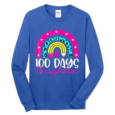 100 Days Brighter Teacher Student 100 Days Of School Rainbow Cute Gift Tall Long Sleeve T-Shirt