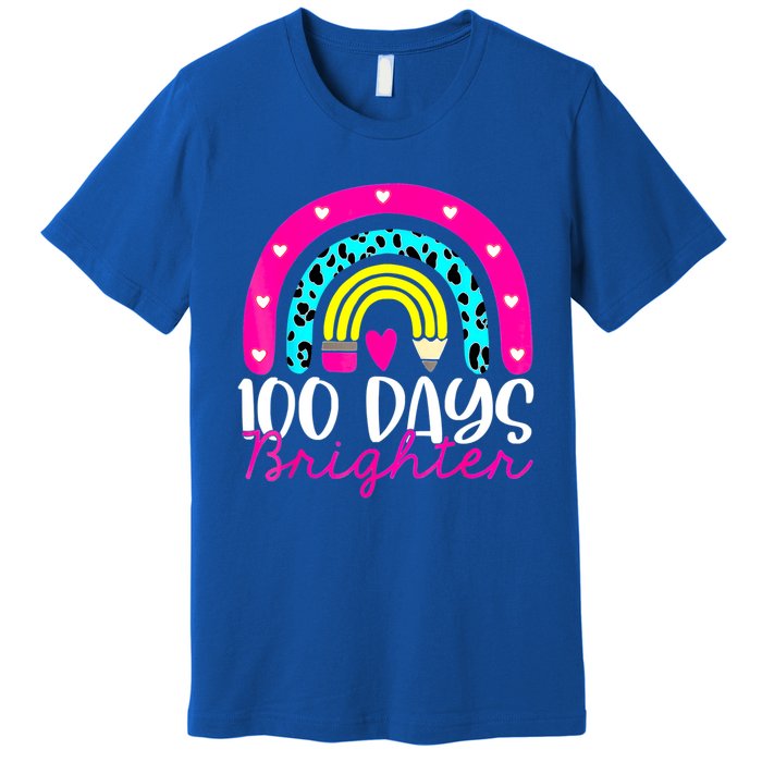 100 Days Brighter Teacher Student 100 Days Of School Rainbow Cute Gift Premium T-Shirt