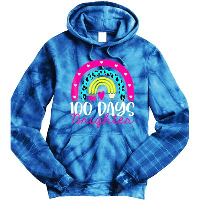 100 Days Brighter Teacher Student 100 Days Of School Rainbow Cute Gift Tie Dye Hoodie