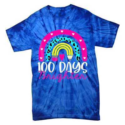 100 Days Brighter Teacher Student 100 Days Of School Rainbow Cute Gift Tie-Dye T-Shirt