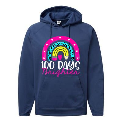 100 Days Brighter Teacher Student 100 Days Of School Rainbow Cute Gift Performance Fleece Hoodie