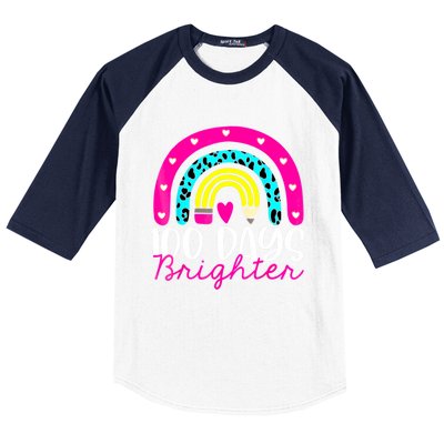 100 Days Brighter Teacher Student 100 Days Of School Rainbow Cute Gift Baseball Sleeve Shirt