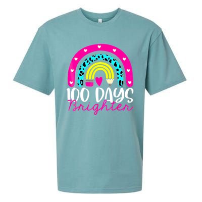 100 Days Brighter Teacher Student 100 Days Of School Rainbow Cute Gift Sueded Cloud Jersey T-Shirt