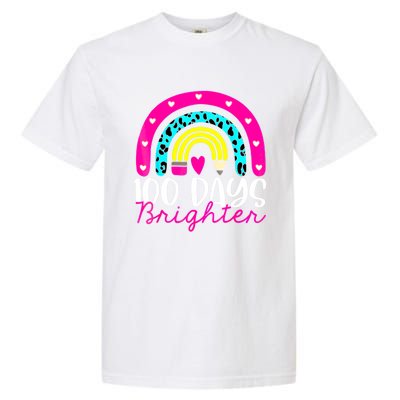 100 Days Brighter Teacher Student 100 Days Of School Rainbow Cute Gift Garment-Dyed Heavyweight T-Shirt