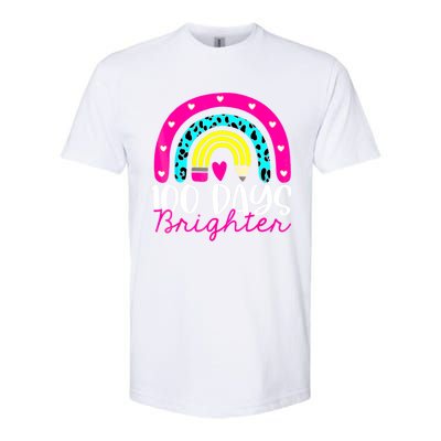 100 Days Brighter Teacher Student 100 Days Of School Rainbow Cute Gift Softstyle CVC T-Shirt