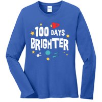 100 Days Brighter 100 Days Of School Teacher Gift Ladies Long Sleeve Shirt