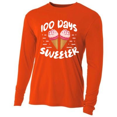 100 Days Brighter Sweeter School Teacher Student Cool Gift Cooling Performance Long Sleeve Crew