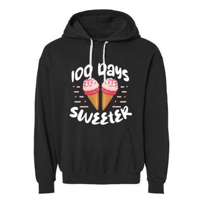 100 Days Brighter Sweeter School Teacher Student Cool Gift Garment-Dyed Fleece Hoodie