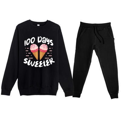 100 Days Brighter Sweeter School Teacher Student Cool Gift Premium Crewneck Sweatsuit Set