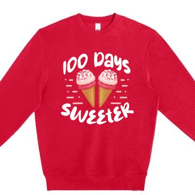 100 Days Brighter Sweeter School Teacher Student Cool Gift Premium Crewneck Sweatshirt