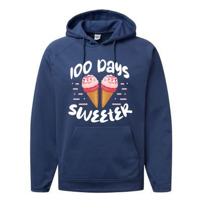 100 Days Brighter Sweeter School Teacher Student Cool Gift Performance Fleece Hoodie